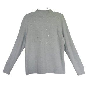 Elle women's blue long sleeve pearl embellished sweater, size L.